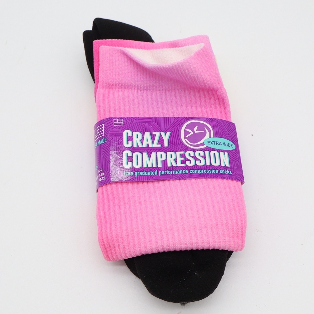 Crazy Compression Socks Unisex OS Extra Wide Calf Pink Gradient Ribbed NEW